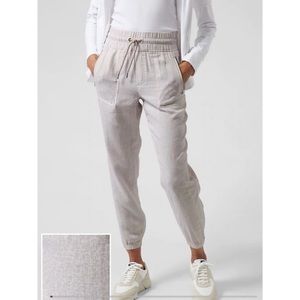 Athleta Cabo Linen Jogger Pants Grey Micro Cheetah Print Size 10 casual summer